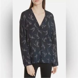 Vince Navy Floral V-Neck Blouse